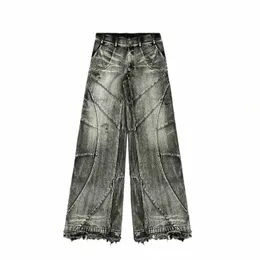 y2k Streetwear Punk Hip Hop Jeans West Coast Workwear Ripped Rap Style Loose W Plus Size Clothing Men Mop Pants f5Qz#