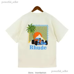 Rhude Herren RH T Shirts Moonlight Tropic Bedrucktes T-Shirt 2023 Sommer Neu Coconut Kurzarm 789