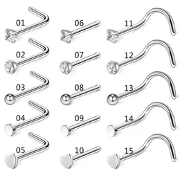 50Pcs Nose Studs for Women, Stainless Steel Nostril Studs Screws Nose Ring Hoop Nose Piering Jewelry Heart Nose Stud