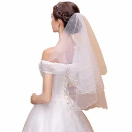 pearl Wedding Dr Veil Layers Tulle Ribb Edge Bridal Veils Women Accories B5oS#