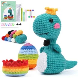 Dinosauro per maglieria Kit per uncinetto Bambole Fai da te Lavoro a maglia Uncinetto Set di animali per principianti Bambini Adulti Filati di lana fatti a mano Filo per cucire