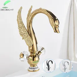 Bathroom Sink Faucets SHBSHAIMY Luxury Europe Style And Cold Water Basin Faucet Deck Mounted Gold Brass Crystal Handle