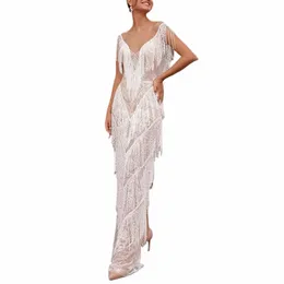 Dres femininos Tassels Sleevel 1920s Flapper Franjas LG Cocktail Dr Elegant Prom Evening Party Dres vestido feminino d94W #