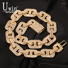 Uwin Miami Kolyeler 15mm Küba Bağlantı CZ Baget Çatır Ayar Buzlu Zirkon Pave Lüks Bling Takı Moda Hiphop Erkekler için CH188U