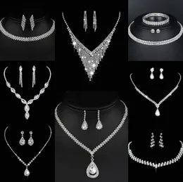 Värdefulla lab diamantsmycken Set Sterling Silver Wedding Halsbandörhängen för kvinnor Bridal Engagement Smyckesgåva J3A1#