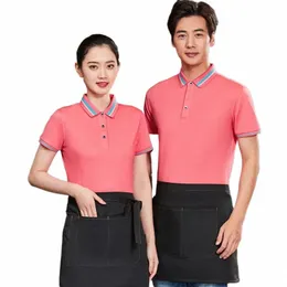 Catering Garçom Workwear manga curta Fast Food Milk Tea Hot Pot Churrasco Shop Fruit Supermarket Staff Workwear T-shirt Feminino T v5nA #