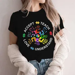 Camisetas femininas camisa de conscientização do autismo para mulheres ensinar aceitar entender amor camisetas neurodivergent camisetas apoio t y2k topos