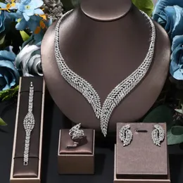 Necklace Earrings Set Fashion Gold Plated Dubai Jewelry For Women Party Gift Simply UAE Wedding Bridal 4PCS Cubic Zirconia