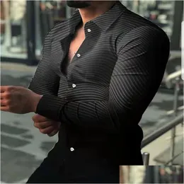 Men'S T-Shirts Mens Shirt Long Sleeve Hawaiian Social Luxury Button Cardigan Linen Blouse Single Breast Turn-Down Collar For Men Cloth Dhyxj