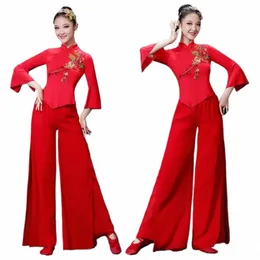 chinese Folk Dance Red Yangko Natial Dance Costumes Classical Waist Drum Wear Square Dance Hanfu Clothing for Stage e7OK#