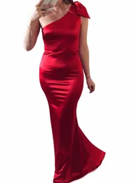 Romagic Elegant Burdy Bow Evening Gowns 녹색 신축성 새틴 소매 1 어깨 인어 웨딩 신부 들러리 DR P90O#