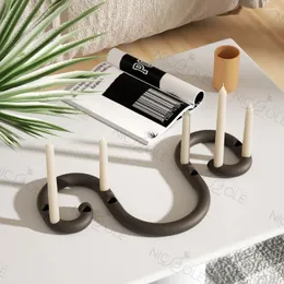 Titulares de vela Nicole Nordic Candlestick Mold Romântico Concreto Cimento Stick Titular Moldes de Silicone para Casa