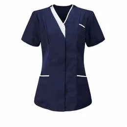 Camicetta Casual scollo a V Butts Uniforme da lavoro T-shirt Abbigliamento T-shirt Tasche a maniche corte Uniforme da lavoro per lavoratore T3eD #