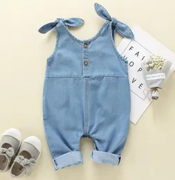 Bebek Rompers Yeni doğan kızlar tek parça tulumlar lacivert jean infantil bebes kolsuz playsuits 018 aylık çocuklar tulum kıyafetleri 79887750