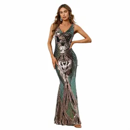 Yidezs Sexy v Neck Stretch Dr Evening Dr Elegant Sleevel Party Maxi Dr LG Prom S13K#