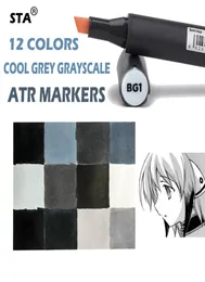 학생 용품 STA 12 Cool Grey Colors Art Markers Grayscale 아티스트 듀얼 헤드 마커 세트 브러시 펜 페인팅 마커 School9964979