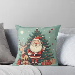 Kudde Santa Claus julgran med renar och gåvor kastar för S -dekorationer 2024