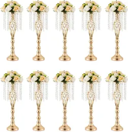 مزهريات 10 PCS مزهرية ذهبية لحفلات الزفاف مركزية زخارف الجدول مع بلورات الثريا