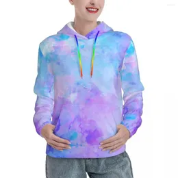 Damen Hoodies Lila Abstrakter Druck Streetwear Frühling Aquarell Spritzer Hoodie Frauen Übergroße Casual Design Kapuzenpullover