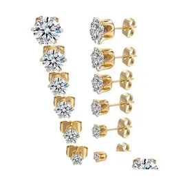 Stud 6 pares redondo zircão diamante brincos de aço inoxidável minimalista pedra simples 3-8mm Cz para mulheres homens uni gota entrega jóias dhrch
