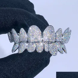 Łańcuchy brzucha Niestandardowa moda biżuteria Hip Hop 925 Sterling Sier Iced Out VVS Diamond Round Cut Honeycomb Moissanite zęby Grillz dla mężczyzn Ottvk