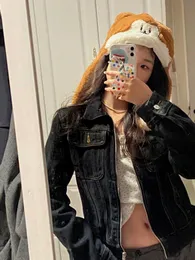 DHgate.com:Womens Vintage Black Denim Coat, 2024 New Lapel