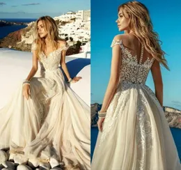 Vintage Lace Beach Boho Wedding Dress 2020 Champagne Vestido de Noiva Sexig Se genom Tulle Short Sleeve Wedding Gowns4728350