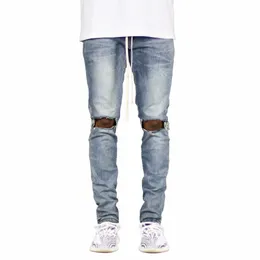 nuovi jeans elasticizzati skinny con cerniera laterale alla caviglia strappati da uomo 04V2 #