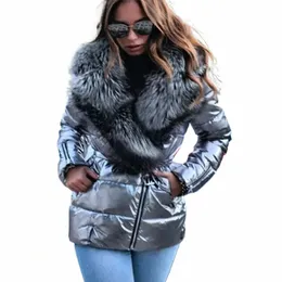 women Fi Fake Fur Jacket Winter Warm Coat With Belt Slim Fit Wadded Parka Down Coat Lg Coat Windproof Outwear 65Zk#