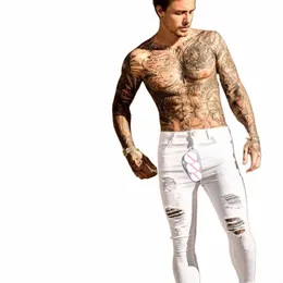 Namorado rasgado jeans aberto virilha calças de sexo ao ar livre masculino denim calças casuais magro ajuste magro estiramento roupas masculinas streetwear t0WZ #