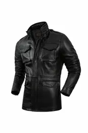 جلد البقر M65 Hunting Leather Leather Coat Men Leather Leatherbreaker Middle Lg Jacket Motorcycle Coat Coat 62tf#