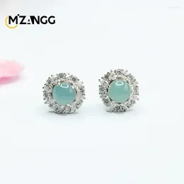 Orecchini doganici S925 Silver Intarsiatura con Natural Emerald Blue Water Ogger Charm Luxury Women Jewelry Ear Stup Rot Regalo per le vacanze