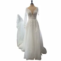 Lakshmigown Boho Spitze Lg Sleeve Braut Brautkleid mit V-ausschnitt Applikationen Hochzeit Dr für Frauen vestido de fiesta de boda t59C #