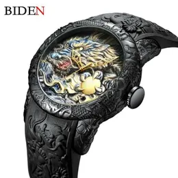 Moda BIDEN Orologi da uomo Dragon Design Orologio al quarzo Cinturino in silicone Impermeabile Orologio da polso sportivo Orologio maschile Relogio Masculino X062285S