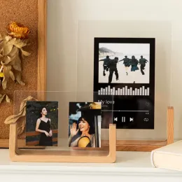 Cornice Cornice per foto in legno acrilico Espositore per carte idoli Portafoto Kpop Protezione per foto Cornice nordica Ornamento da tavolo