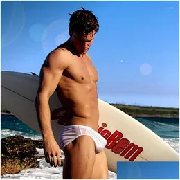 Men'S Swimwear Mens Man Underwear Pants White Transparent Solid Color For Beach Surface Low Waist Swimming Briefs Gay Handsome Muscle Dhbgq