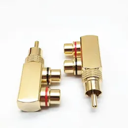 new Pistol pure copper gold-plated lotus RCA one in two audio and video tee RCA one male and two female AV adapter male and female Sure,
