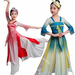 Kinesiska Hanfu New Children's Classical Stage S Paraply Dance Ethnic Girls Yangko Clothing Fan Dance Y81B#