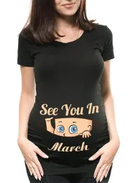 임산부 임신 발표 티셔츠, 여성 임신 옷, 새로운 엄마 옷, 1 월 ~ 12 월에 만나요, 재미