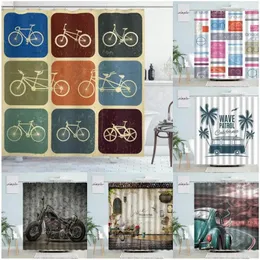 샤워 커튼 빈티지 레트로 이미지 콜라주 자전거 자전거 자전거 자전거 추상 패턴 색깔의 직물 욕실 장식 소프트 베이지