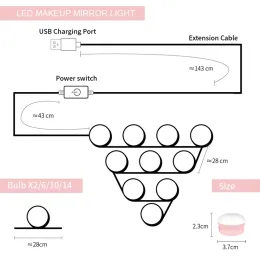 Lâmpada de maquiagem LED USB Lâmpada de banheiro Luzes de banheiro espelhos de mesa de penteado Backlight para cômodas de quarto Lâmpada de parede decorativa LED