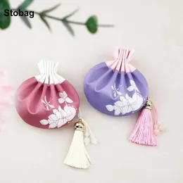 Present Wrap Stobag 5st kinesisk påse hängande påsar Blomma dragkamp smycken paket förvaring ficka återanvändbar påse bärbar dekoration