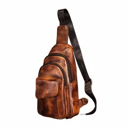 Homens de couro originais Casual Fi Travel Triangle Chest Sling Bag Design 8 "Tablet One Shoulder Strap Bag Daypack Masculino 8013-G D3OY #