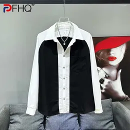 Men's Casual Shirts PFHQ Contrast Colors Tops Turn-down Collar Sports Korean Handsome Youth Advanced Summer Male 21Z4345