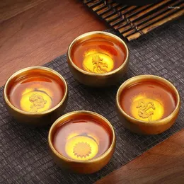 カップソーサーJianzhan Ceramic Tea Cup Tenmoku Glazed Gild Gold Inlaid Silver Dragon TeaCup Pigmented Bowl set