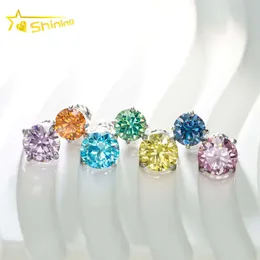 Iced Out Colorful Lab Diamond Rosa/Lila/Grün/Blau Moissanit-Ohrringe mit Schraubverschluss, Hip-Hop-Schmuck, Silber-Ohrstecker