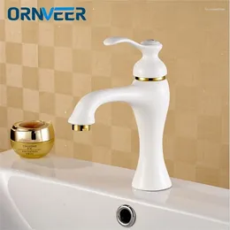 Rubinetti per lavandino del bagno Arrivo alla griglia verniciato bianco rubinetto monocomando miscelatore per lavabo in ottone freddo W002