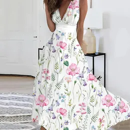 Designerklänningar för kvinnor Grön klänning AVITI DA SERA V NECK Summer Konventionell ärm Maxi klänningar ärmlös blommig kort S 5xl Vestidos Vestido Summer Dress Kirt kjol