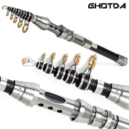 Rods Carbon Telescopic Pole 1.5m 1.8m 2.1m 2.4m Multifunction Fishing Rod Portable Travel Spinning Fishing Pole Fishing Tackle Pesca