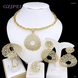 Colar brincos conjunto de luxo feminino jóias 18k banhado a ouro elegante dois tons grande gota acessórios anel pulseira dubai